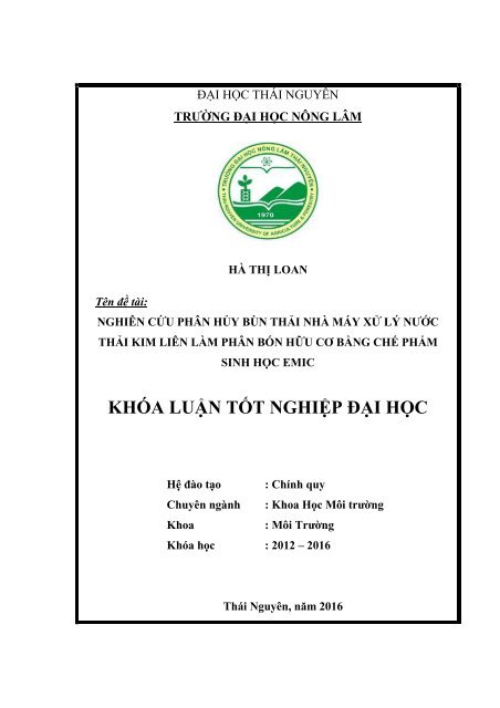 Nghiên cứu phân hủy bùn thải nhà máy xử lý nước thải kim liên làm phân bón hữu cơ bằng chế phẩm sinh học emic