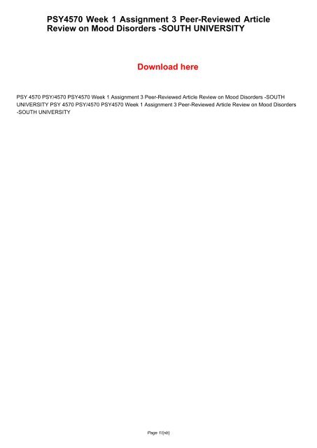 PSY4570 PSY/4570 PSY 4570 Week 1 Assignment 3 Peer-Reviewed Article Review on Mood Disorders -SOUTH UNIVERSITY