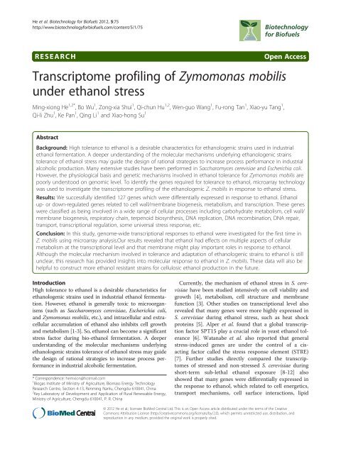 Zymomonas mobilis - Biotechnology for Biofuels