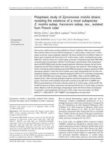 Polyphasic study of Zymomonas mobilis strains revealing the ...