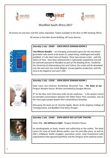 Wordfest South Africa 2017 Detailed Programme