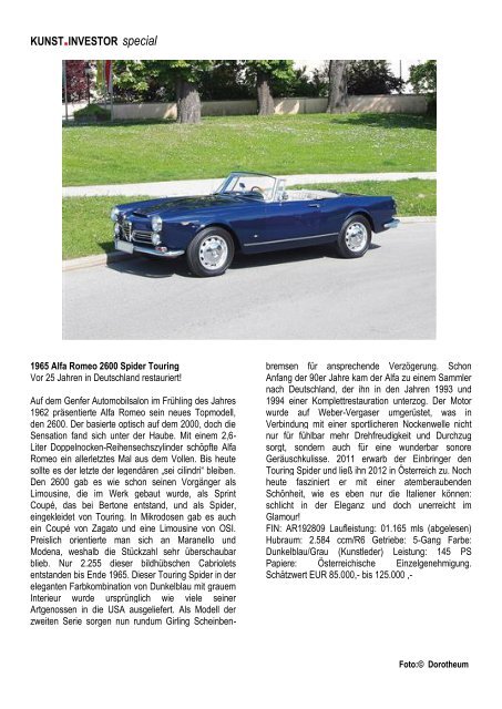 KUNSTINVESTOR-SPECIAL  „Klassische Fahrzeuge und Automobilia“ JUNI 2017