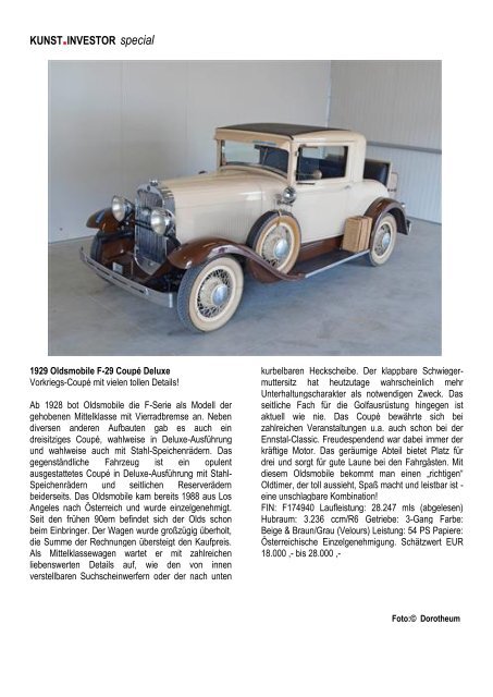 KUNSTINVESTOR-SPECIAL  „Klassische Fahrzeuge und Automobilia“ JUNI 2017