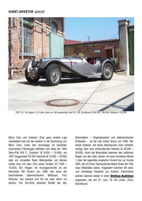 KUNSTINVESTOR-SPECIAL  „Klassische Fahrzeuge und Automobilia“ JUNI 2017