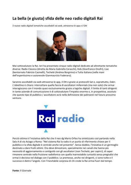 Direttore Generale Rai La bella (e giusta) sfida delle neo radio digitali Rai