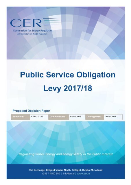 CER17115  Proposed Decision Paper - Public Service Obligation Levy 2017-18