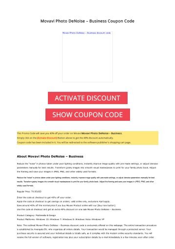 40% OFF Movavi Photo DeNoise – Business Coupon Code 2017 Discount OFFER