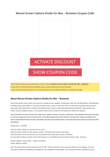 40% OFF Movavi Screen Capture Studio for Mac – Business Coupon Code 2017 Discount OFFER
