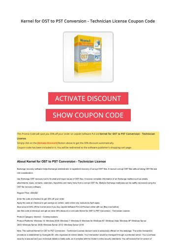 35% OFF Kernel for OST to PST Conversion - Technician License Coupon Code 2017 Discount OFFER