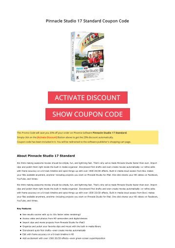 7 Pinnacle Coupon Codes: Pinnacle Systems Coupons, Sales & Promo Codes. For Pinnacle Systems coupon codes and deals, just follow this link to the website to browse their current offerings. And while you're there, sign up for emails to get alerts about discounts and more, right in your inbox. .