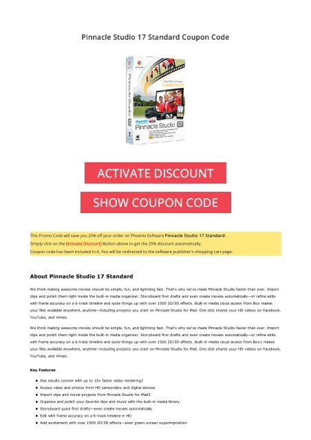 25% OFF Pinnacle Studio 17 Standard Coupon Code 2017 Discount OFFER
