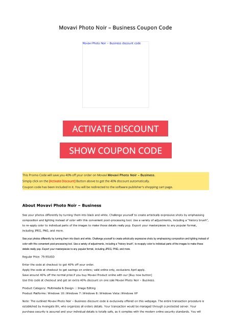 40% OFF Movavi Photo Noir – Business Coupon Code 2017 Discount OFFER