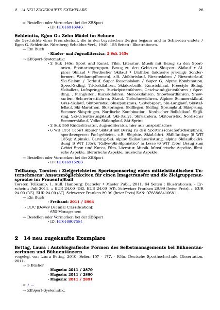 Neuerwerbungen! - Zentralbibliothek der Sportwissenschaften