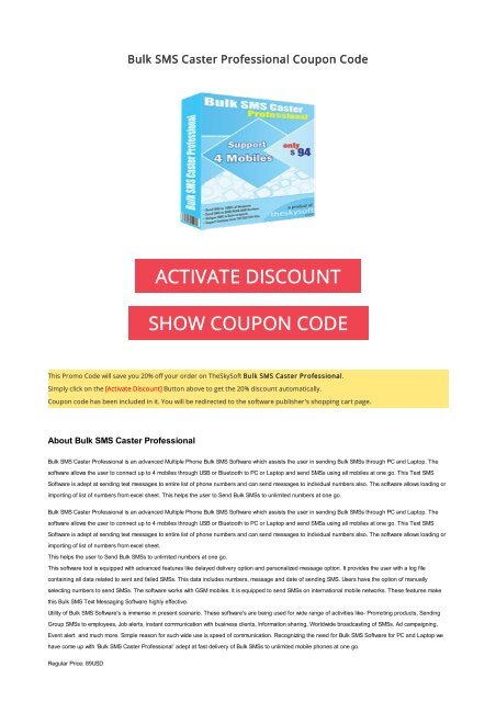 20 Off Bulk Sms Caster Professional Coupon Code 2017 Discount Offer