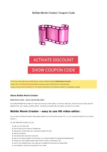 30% OFF Bolide Movie Creator Coupon Code 2017 Discount OFFER