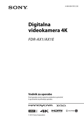 Sony FDR-AX1 - FDR-AX1 Istruzioni per l'uso Sloveno