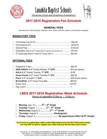 2017-18 Registration Fee Schedule