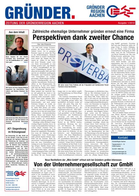 GRÜNDER - Zeitung der Gründerregion Aachen, Ausgabe 1/2010