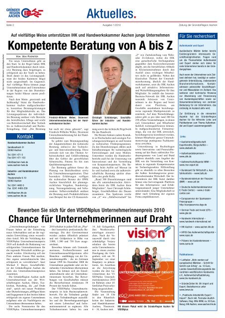 GRÜNDER - Zeitung der Gründerregion Aachen, Ausgabe 1/2010