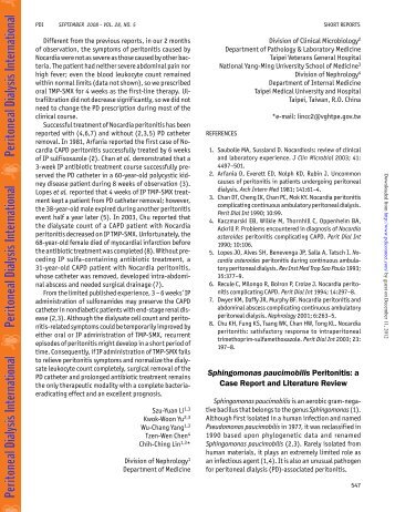 Sphingomonas paucimobilis Peritonitis - Peritoneal Dialysis ...