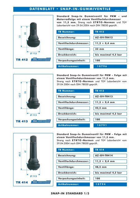 DATENBLATT SNAP-IN-STANDARD-VENTILE ... - Jansen & Buscher