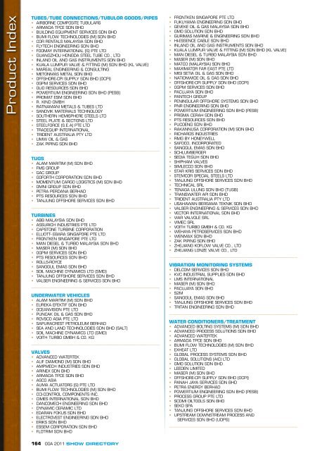 PRODUCT INDEX - Oil & Gas Asia