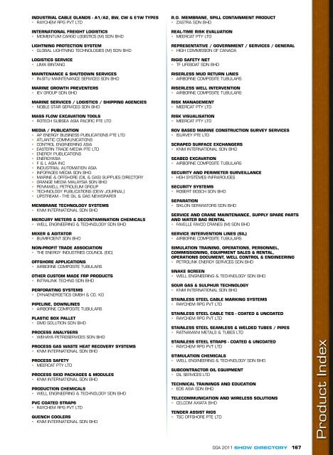 PRODUCT INDEX - Oil & Gas Asia