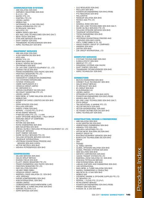 PRODUCT INDEX - Oil & Gas Asia