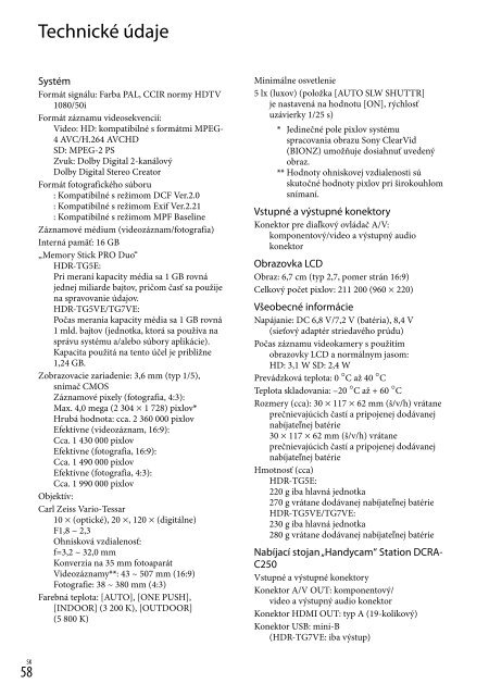 Sony HDR-TG5VE - HDR-TG5VE Consignes d&rsquo;utilisation Tch&egrave;que