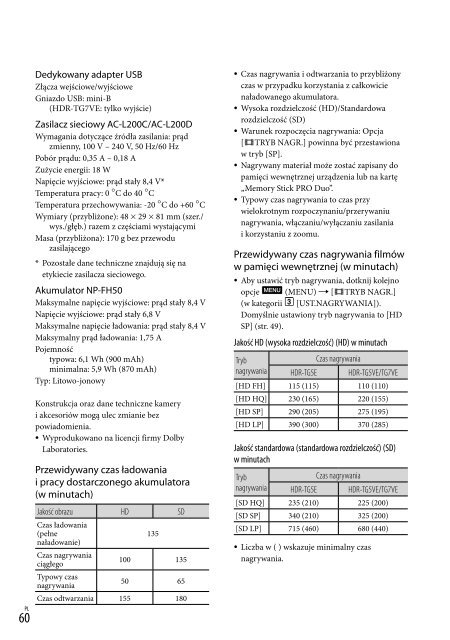 Sony HDR-TG5VE - HDR-TG5VE Consignes d&rsquo;utilisation Hongrois