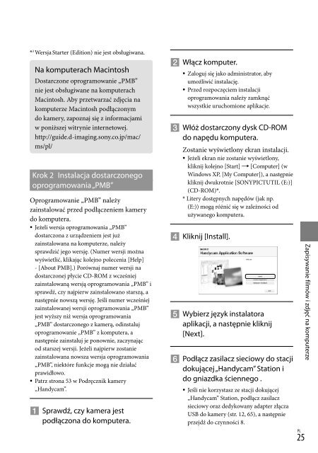 Sony HDR-TG5VE - HDR-TG5VE Consignes d&rsquo;utilisation Polonais