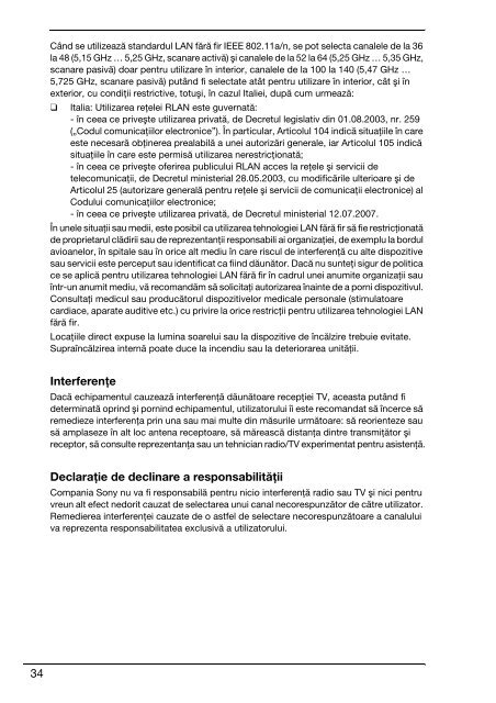 Sony VPCCW2S1E - VPCCW2S1E Documents de garantie Roumain