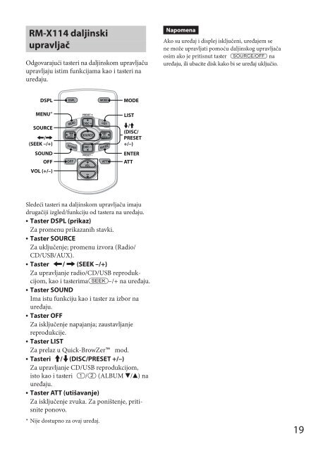 Sony CDX-GT560UI - CDX-GT560UI Mode d'emploi Serbe