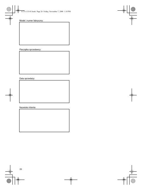 Sony VGN-FW3 - VGN-FW3 Documents de garantie Polonais