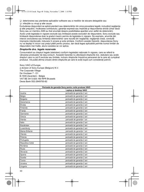 Sony VGN-FW3 - VGN-FW3 Documents de garantie Polonais