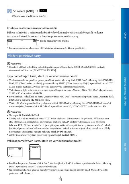 Sony DCR-SX65E - DCR-SX65E Consignes d&rsquo;utilisation Tch&egrave;que