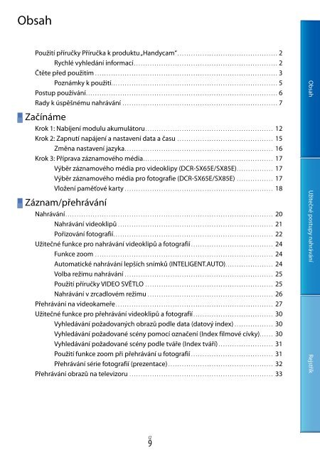 Sony DCR-SX65E - DCR-SX65E Consignes d&rsquo;utilisation Tch&egrave;que