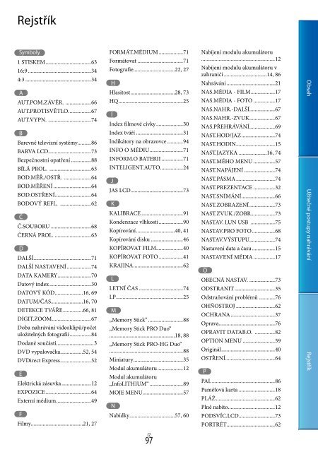 Sony DCR-SX65E - DCR-SX65E Consignes d&rsquo;utilisation Tch&egrave;que