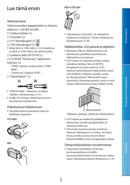 Sony DCR-SX65E - DCR-SX65E Consignes d&rsquo;utilisation Finlandais