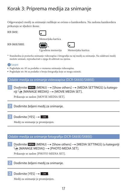 Sony DCR-SX65E - DCR-SX65E Consignes d&rsquo;utilisation Croate