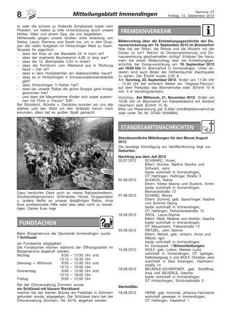 Mitteilungsblatt KW 37 - Immendingen