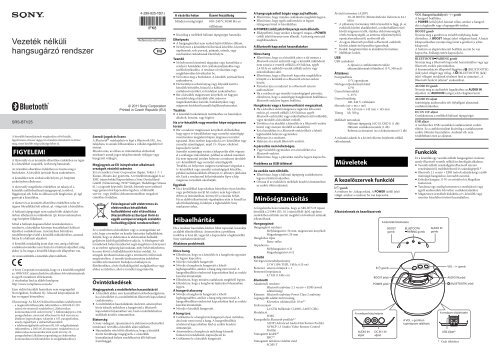 Sony SRS-BTV25 - SRS-BTV25 Guide de r&eacute;f&eacute;rence Hongrois
