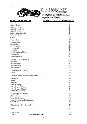 ... 1 INHALTSÜBERSICHT Angebotsliste für Motorräder - Heumann