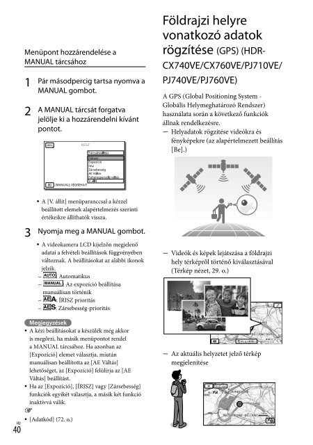 Sony HDR-PJ740VE - HDR-PJ740VE Consignes d&rsquo;utilisation Hongrois