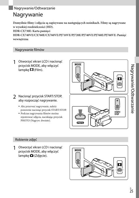 Sony HDR-PJ740VE - HDR-PJ740VE Consignes d&rsquo;utilisation Hongrois