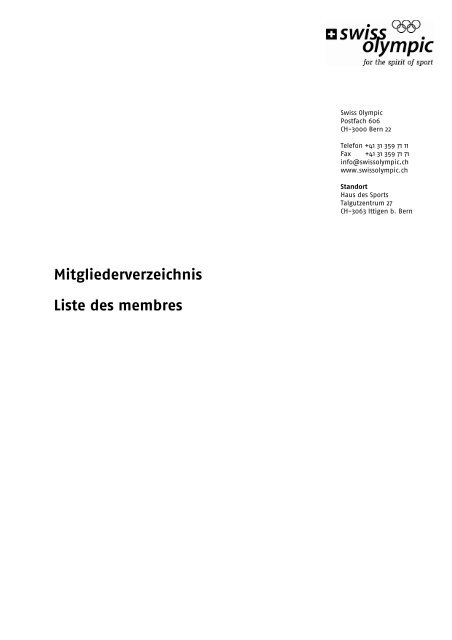 Mitgliederverzeichnis Liste des membres - Swiss Olympic