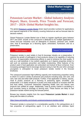 Potassium Lactate Market Trends, Competitive Analysis, Research Report 2024