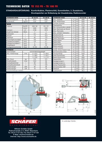 TECHNISCHE DATEN TB 153 FR Ã¢ÂÂ TB 180 FR