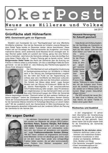 OkerPost Neues aus Hillerse und Volkse - SPD-Ortsverein Hillerse