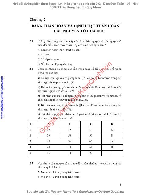 Bài tập trắc nghiệm Hóa 10 chương 2, 3, 4, 6 (có đáp án)